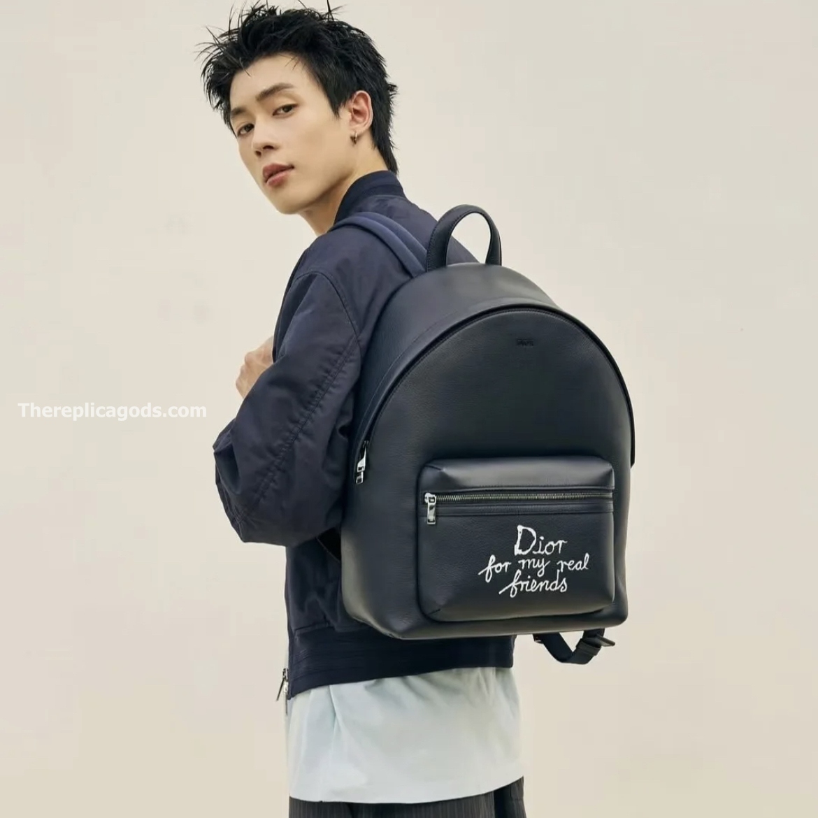 AND HYLTON NEL RIDER ZIPPED BACKPACK NAVY BLUE GRAINED