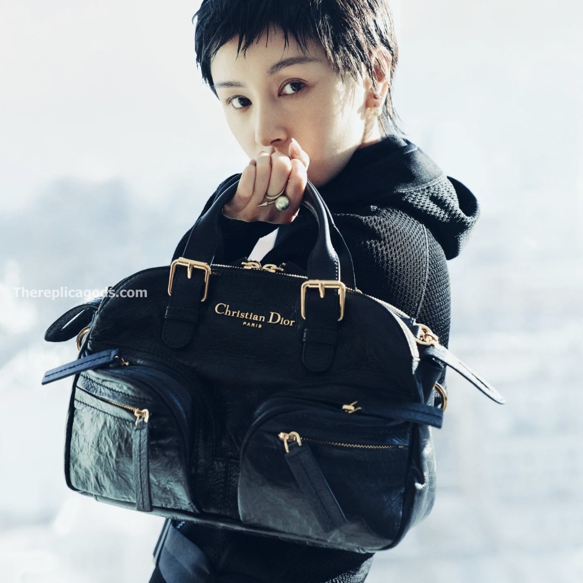 MEDIUM GRAND TOUR BOWLING BAG BLACK CRINKLED CALFSKIN