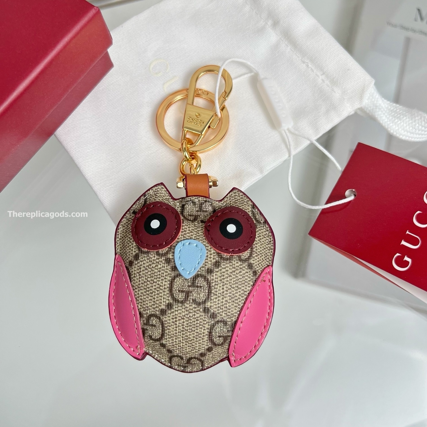 OWL-SHAPED BAG CHARM BEIGE AND DARK BROWN NEW GG MONOGRAM CANVAS