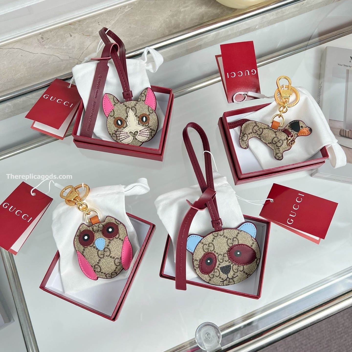DOG-SHAPED BAG CHARM BEIGE AND DARK BROWN NEW GG MONOGRAM CANVAS