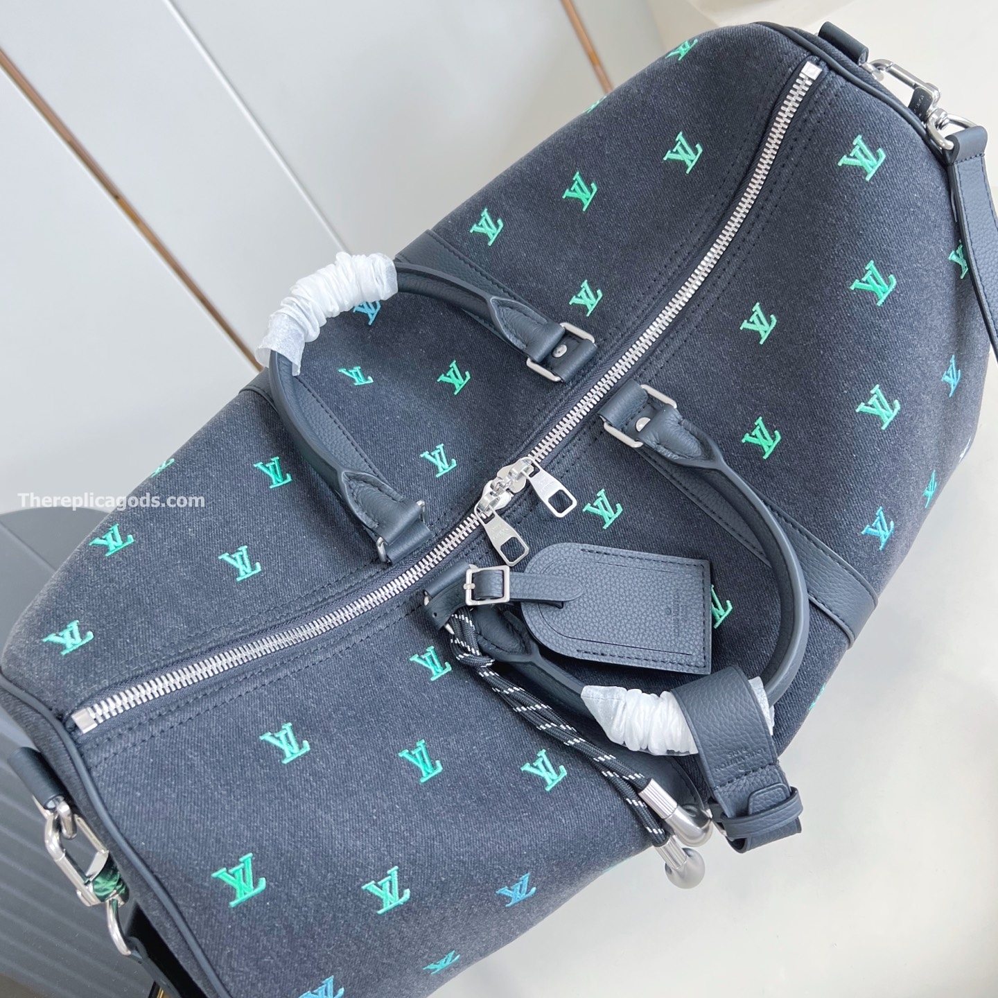 KEEPALL BANDOULIERE 50 BAG BLACK BLASON DENIM M13966