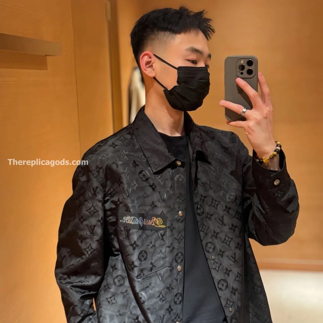 MONOGRAM MOIRE JACQUARD SILK OVERSHIRT IN BLACK - SH353