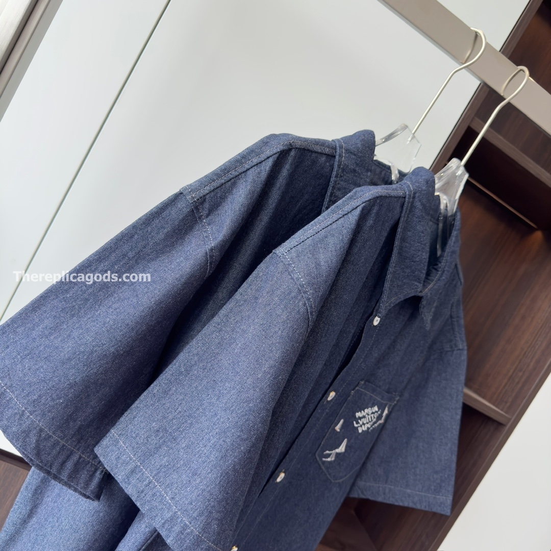 EMBROIDERED CHAMBRAY SHORT-SLEEVED SHIRT - SH355