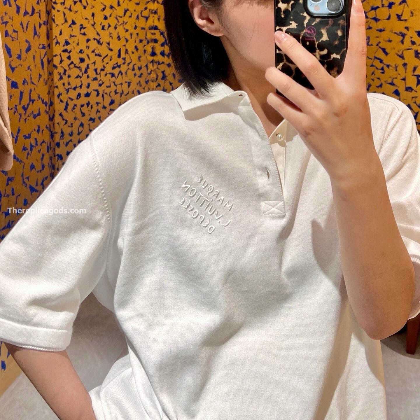 EMBROIDERED SHORT-SLEEVED COTTON BLEND POLO SHIRT IN WHITE - TP607