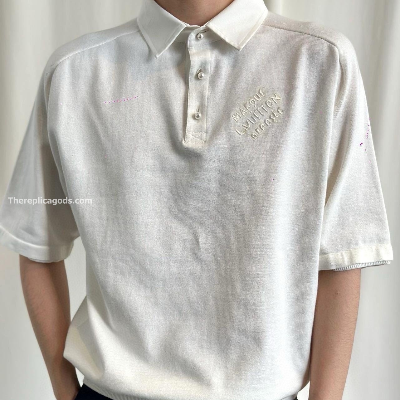 EMBROIDERED SHORT-SLEEVED COTTON BLEND POLO SHIRT IN WHITE - TP607