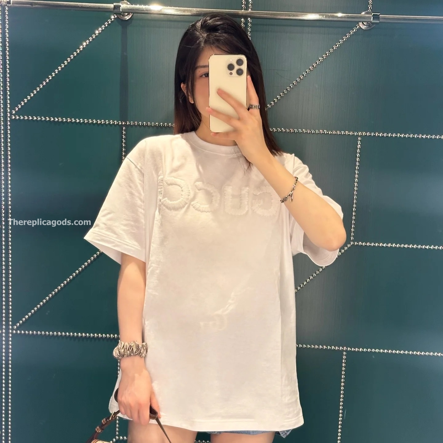 EMBROIDERED COTTON JERSEY T-SHIRT IN WHITE - TP615