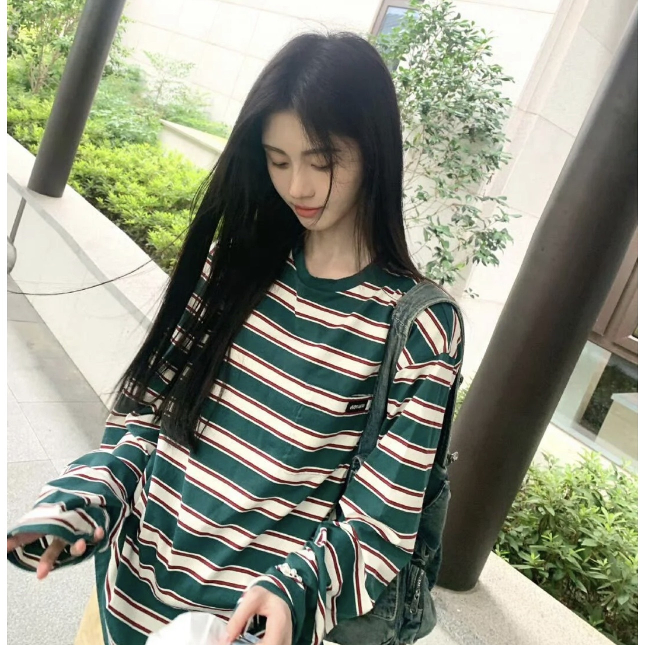 LONG-SLEEVED COTTON JERSEY T-SHIRT IN GREEN - SK592