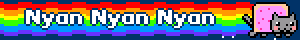 A sparkly gif blinkie saying Nyan Nyan Nyan with a cat running and leaving a rainbow trail behind it
