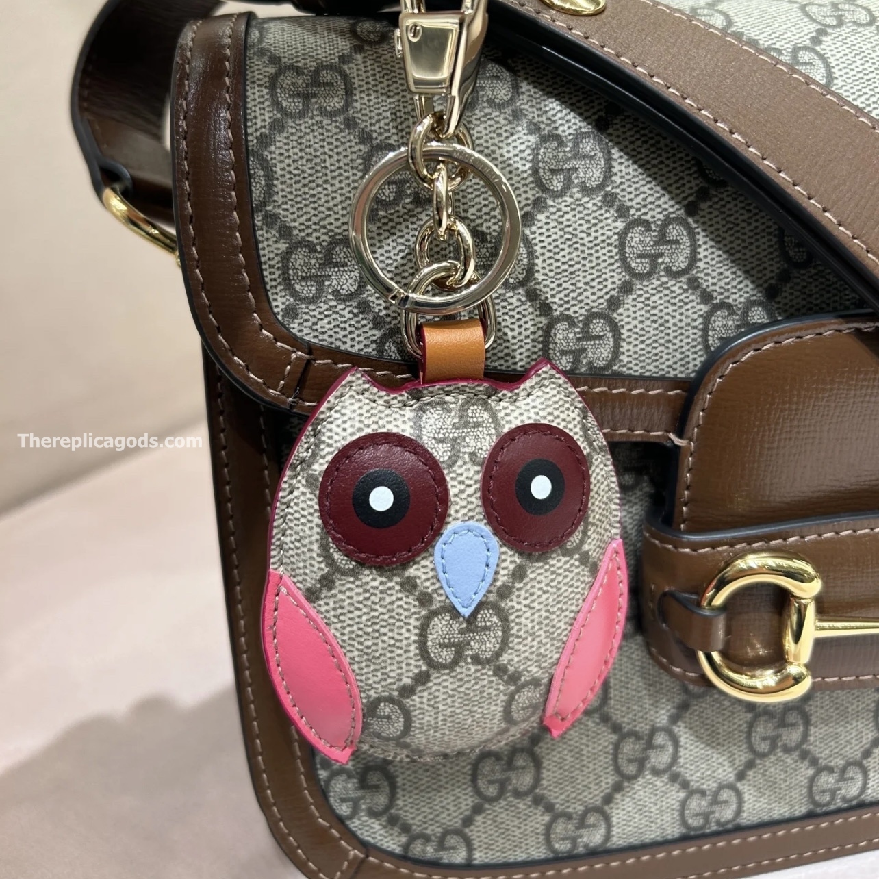 OWL-SHAPED BAG CHARM BEIGE AND DARK BROWN NEW GG MONOGRAM CANVAS