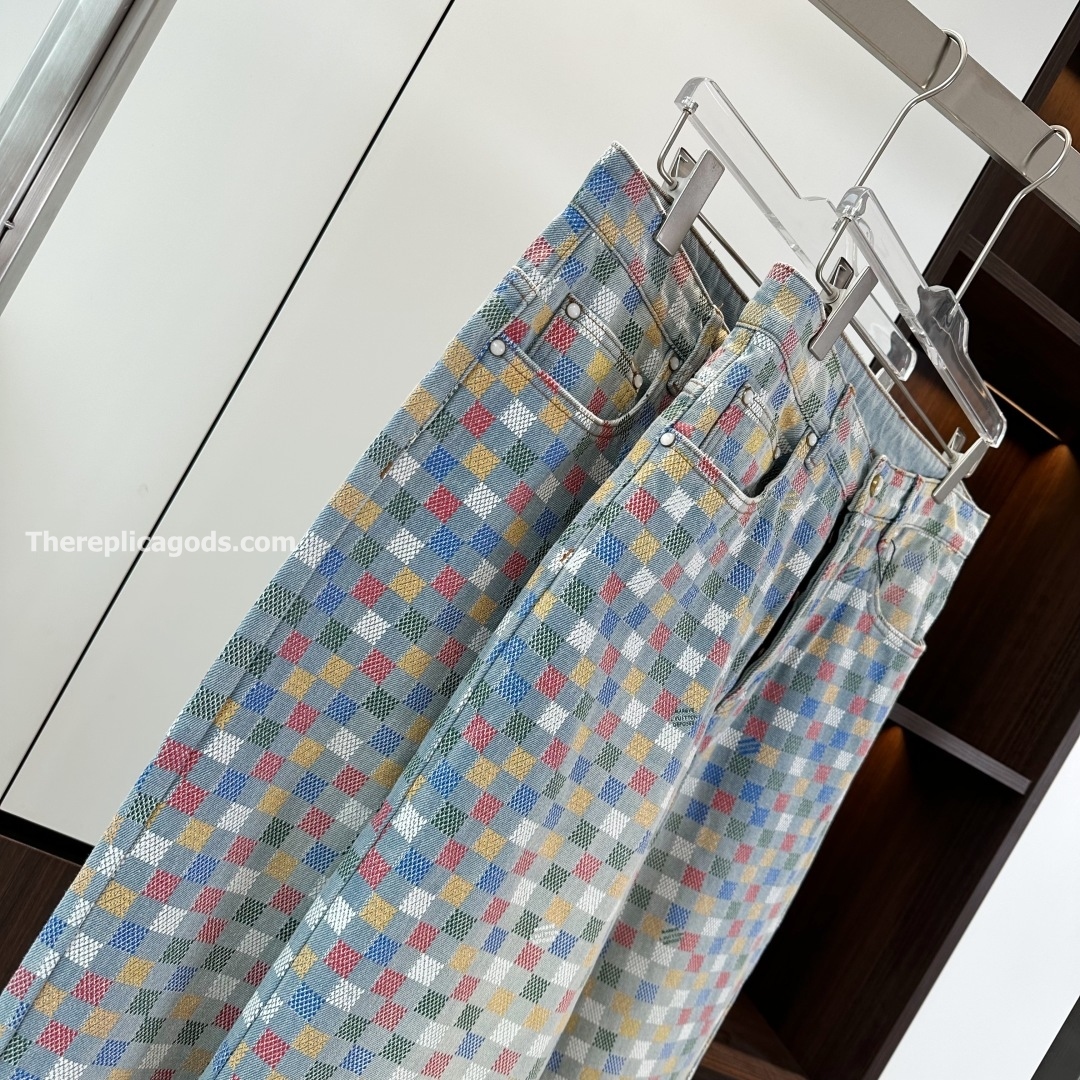 DAMIER DENIM WIDE-LEG PANTS IN MULTICOLOR - TP602
