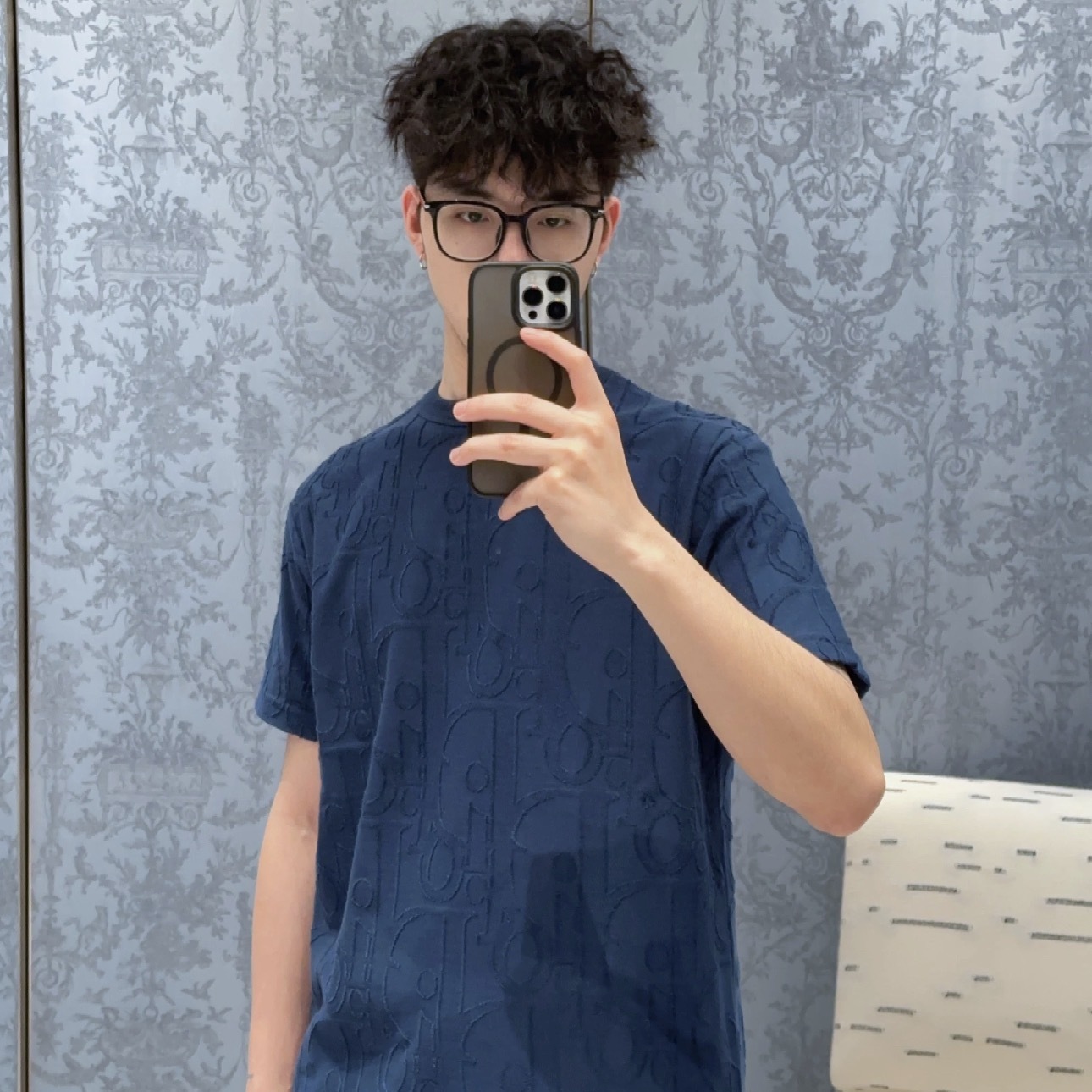 OBLIQUE T-SHIRT, RELAXED FIT DEEP BLUE COTTON JERSEY - TP571