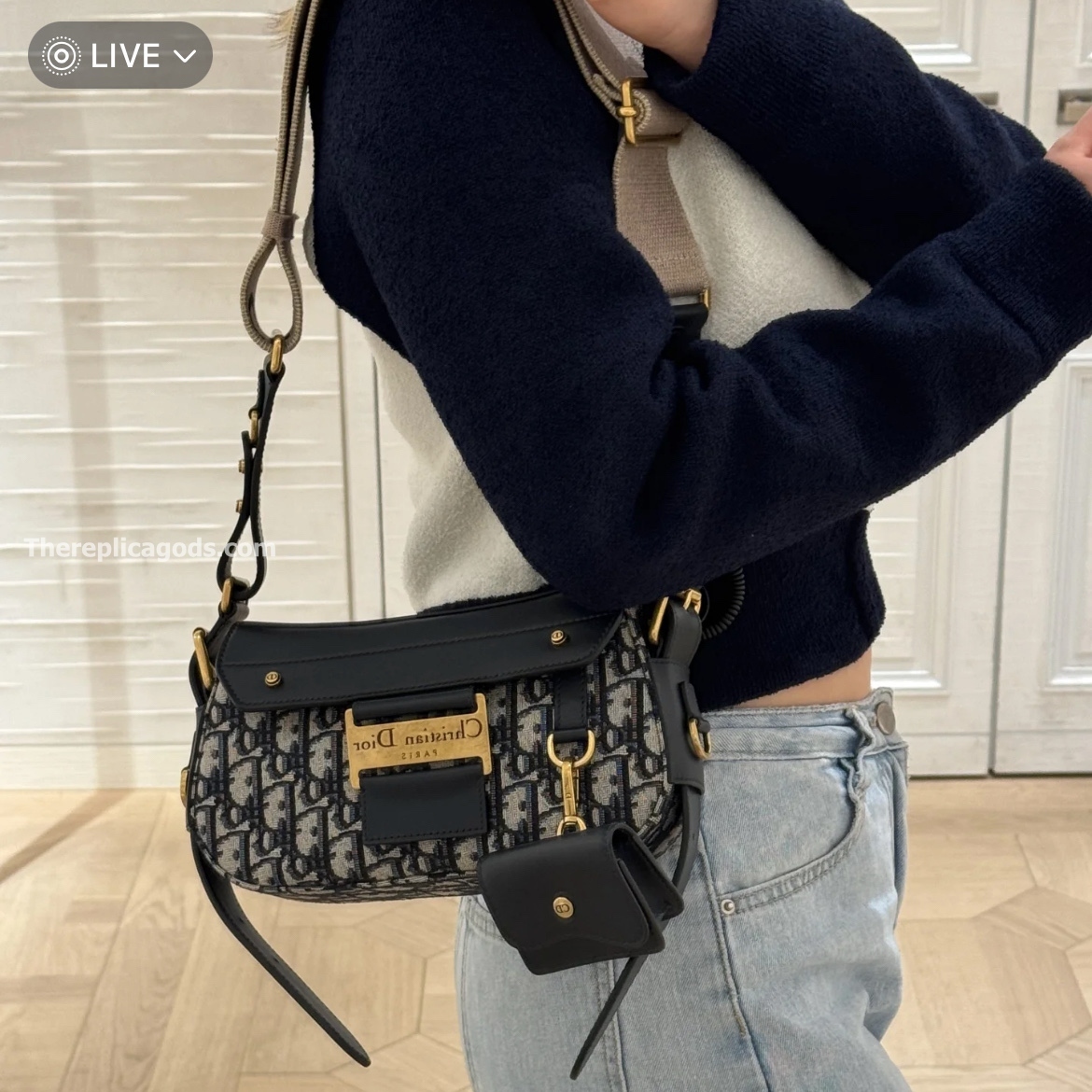 SMALL STREETCHIC BAG BLUE OBLIQUE JACQUARD AND SMOOTH CALFSKIN