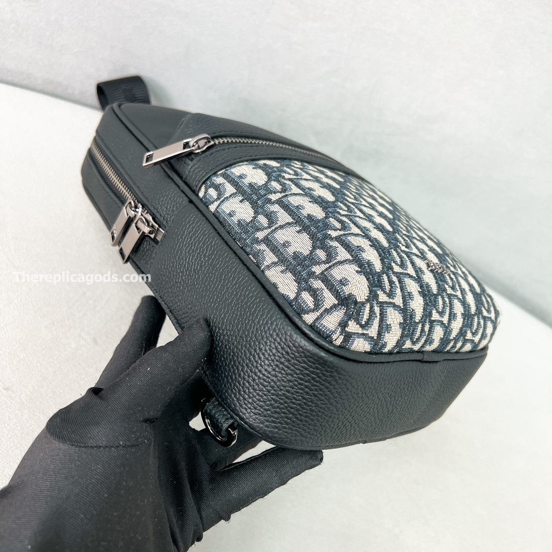 RIDER 2.0 SLING BAG BEIGE AND BLACK OBLIQUE JACQUARD WITH GRAINED CALFSKIN