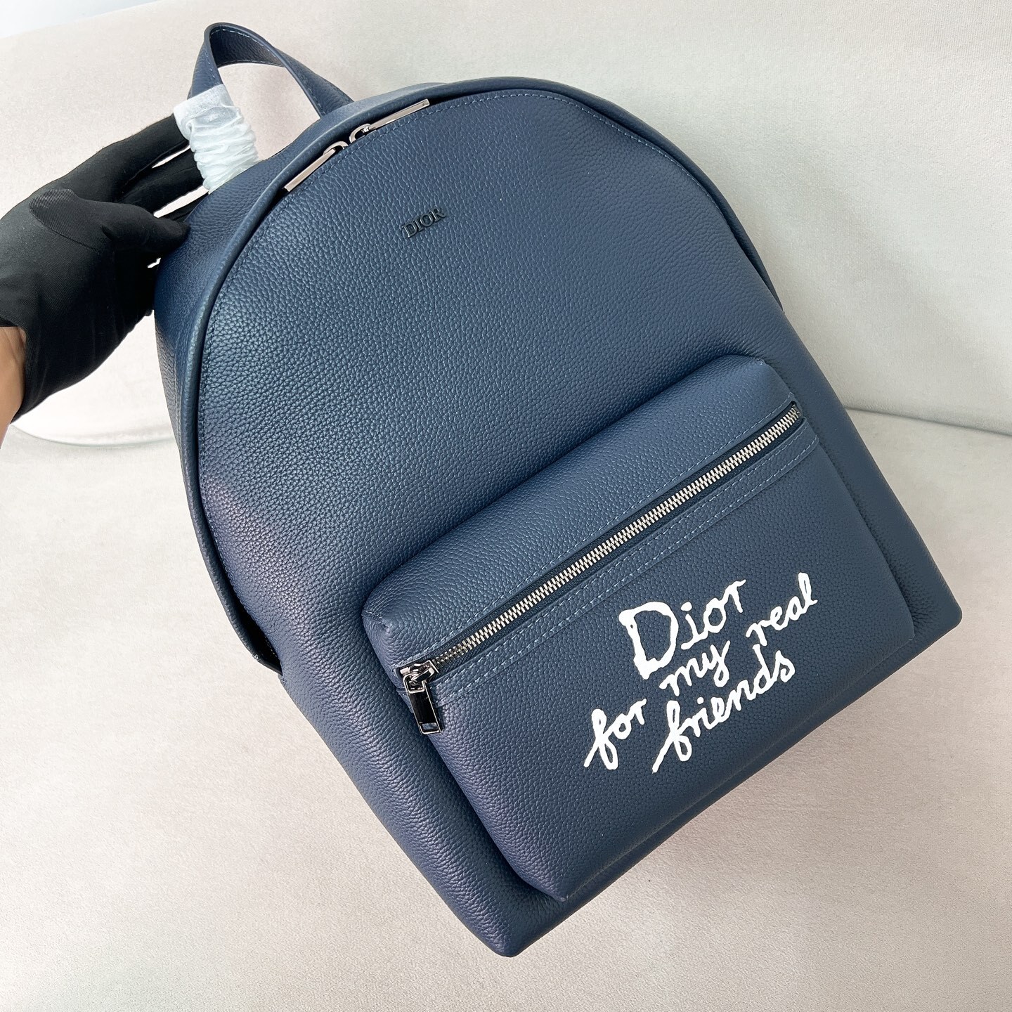 AND HYLTON NEL RIDER ZIPPED BACKPACK NAVY BLUE GRAINED