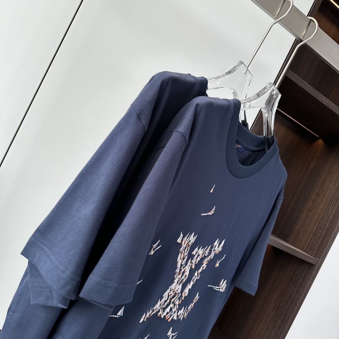 EMBROIDERED COTTON T-SHIRT IN BLUE - TP585