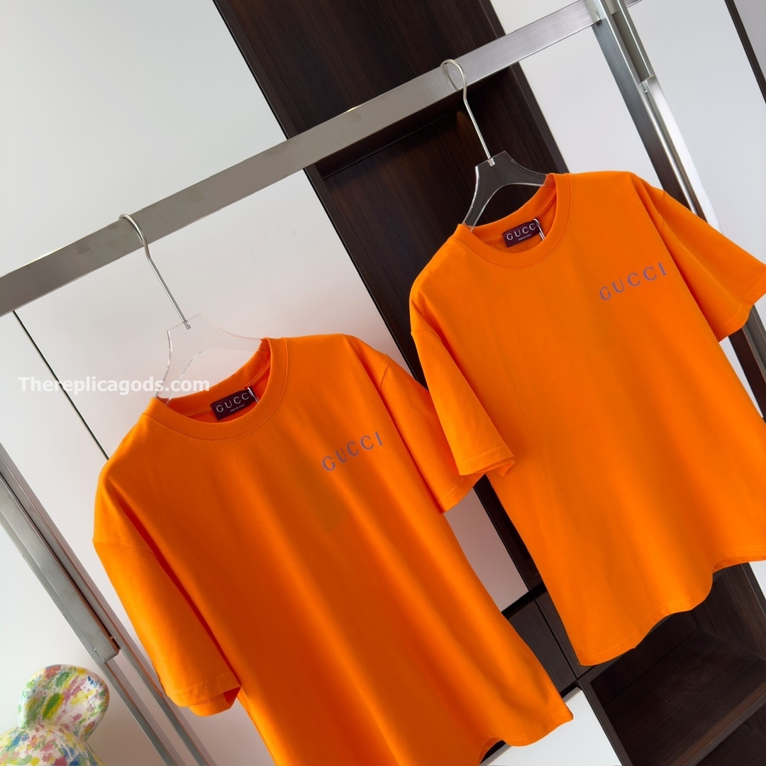 PRINTED COTTON JERSEY T-SHIRT IN ORANGE - TP610