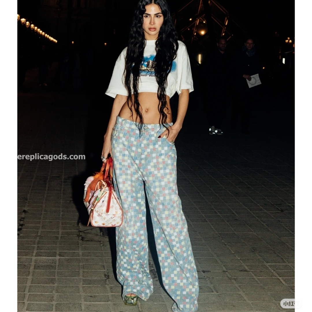 DAMIER DENIM WIDE-LEG PANTS IN MULTICOLOR - TP602