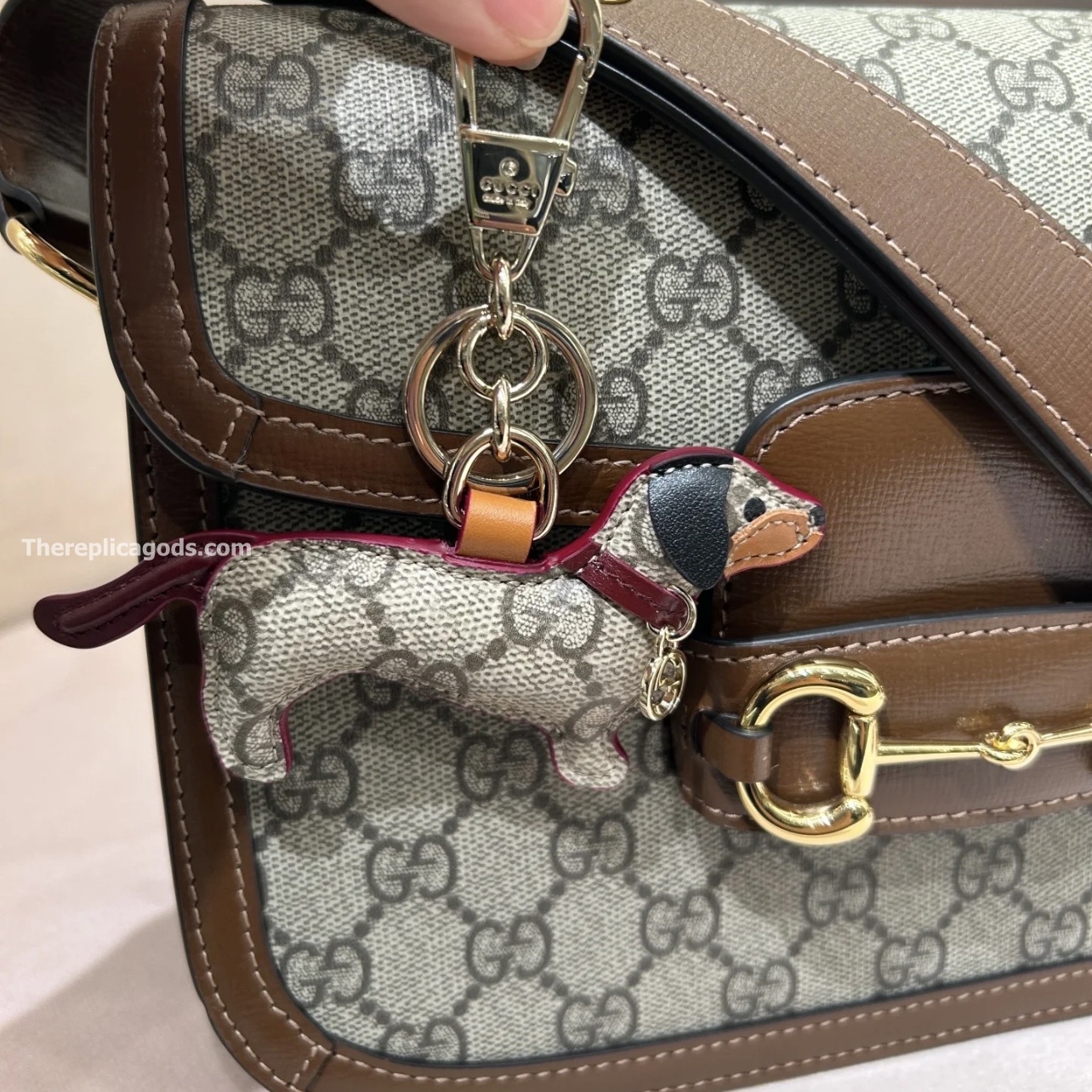DOG-SHAPED BAG CHARM BEIGE AND DARK BROWN NEW GG MONOGRAM CANVAS