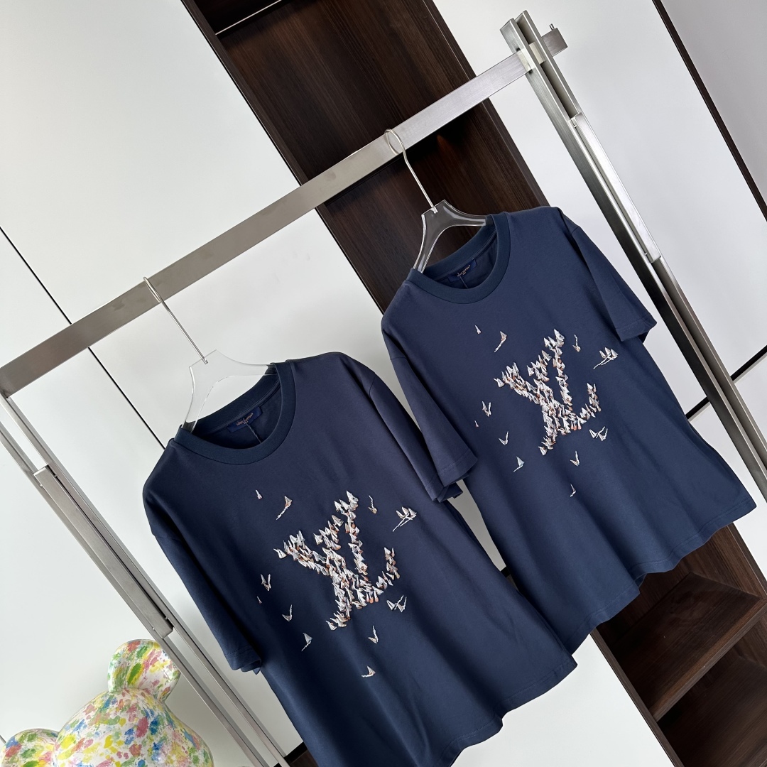 EMBROIDERED COTTON T-SHIRT IN BLUE - TP585