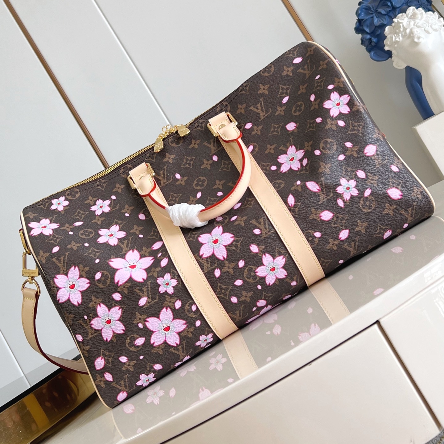 LV x TM KEEPALL BANDOULIERE 45 SAKURA BROWN M13752
