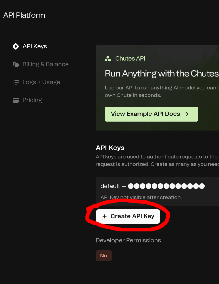 Create API Key Button