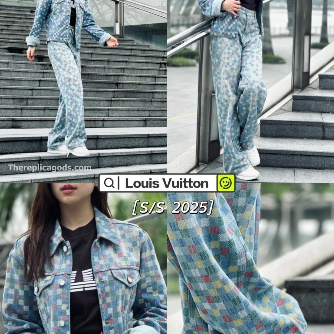 DAMIER DENIM WIDE-LEG PANTS IN MULTICOLOR - TP602