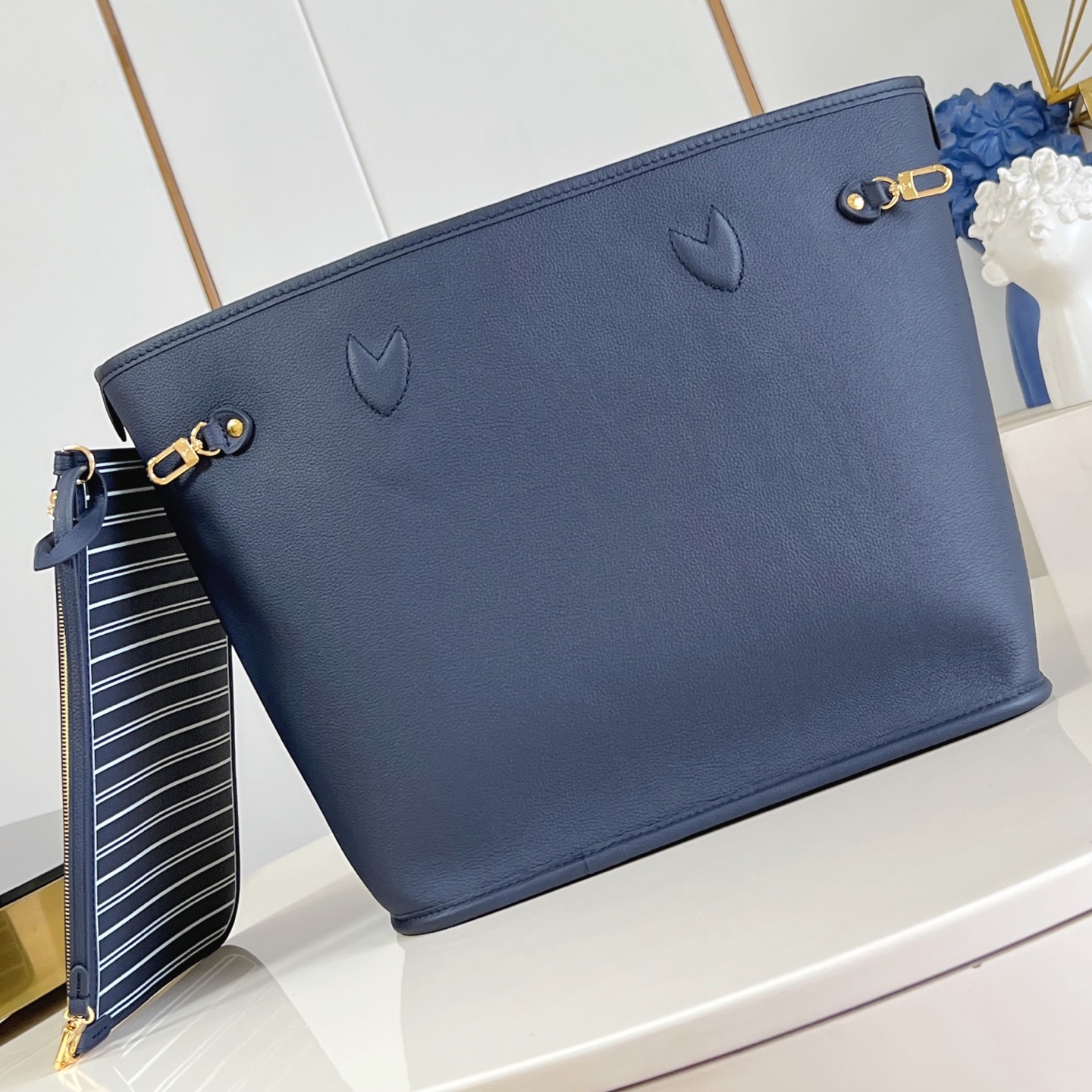 NEVERFULL INSIDE OUT MM BAG NAVY BLUE MONOGRAM CANVAS M14994