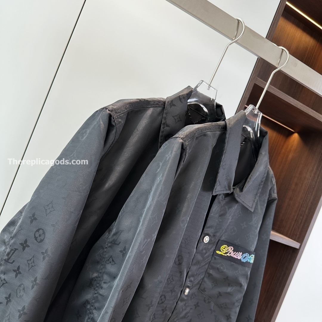 MONOGRAM MOIRE JACQUARD SILK OVERSHIRT IN BLACK - SH353