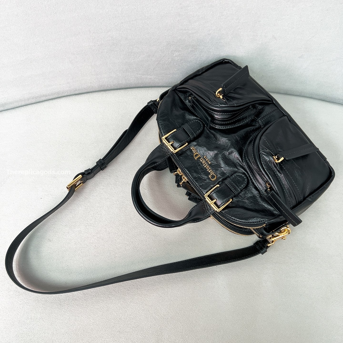 SMALL GRAND TOUR BOWLING BAG BLACK CRINKLED CALFSKIN