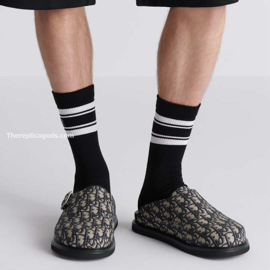 AQUA MULES BEIGE AND BLACK OBLIQUE JACQUARD - CDS24