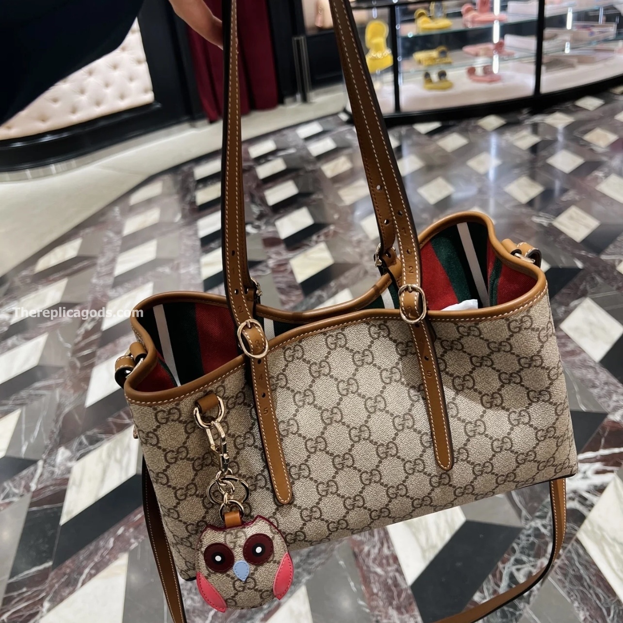 OWL-SHAPED BAG CHARM BEIGE AND DARK BROWN NEW GG MONOGRAM CANVAS