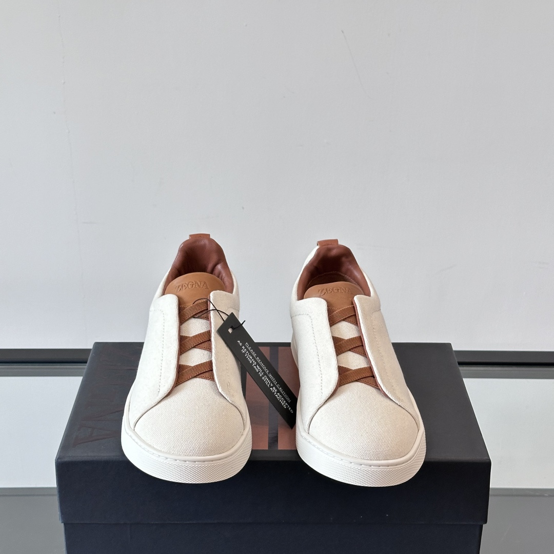 DUST WHITE COTTON LINEN AND LEATHER TRIPLE STITCH SNEAKERS
