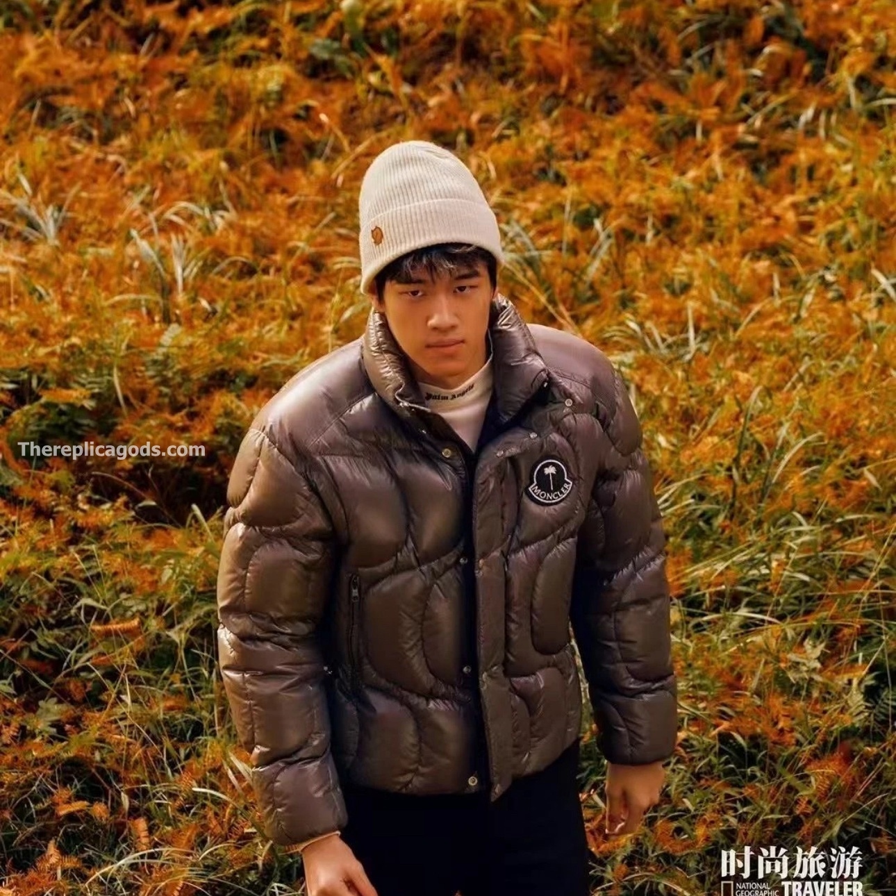 X PALM ANGELS HAUNANI NYLON DOWN JACKET IN BROWN