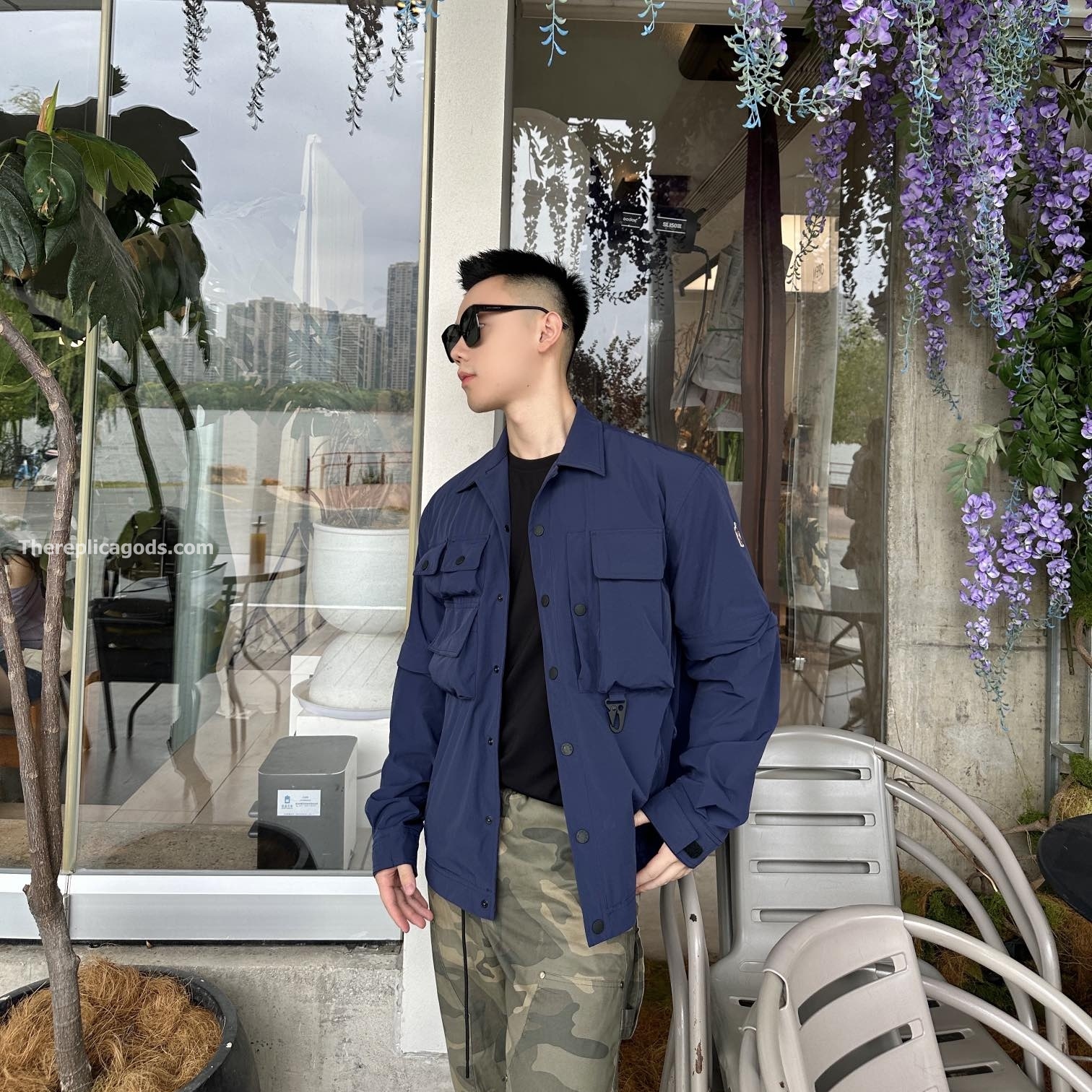 BLUE TARA STRETCH NYLON UTILITY JACKET