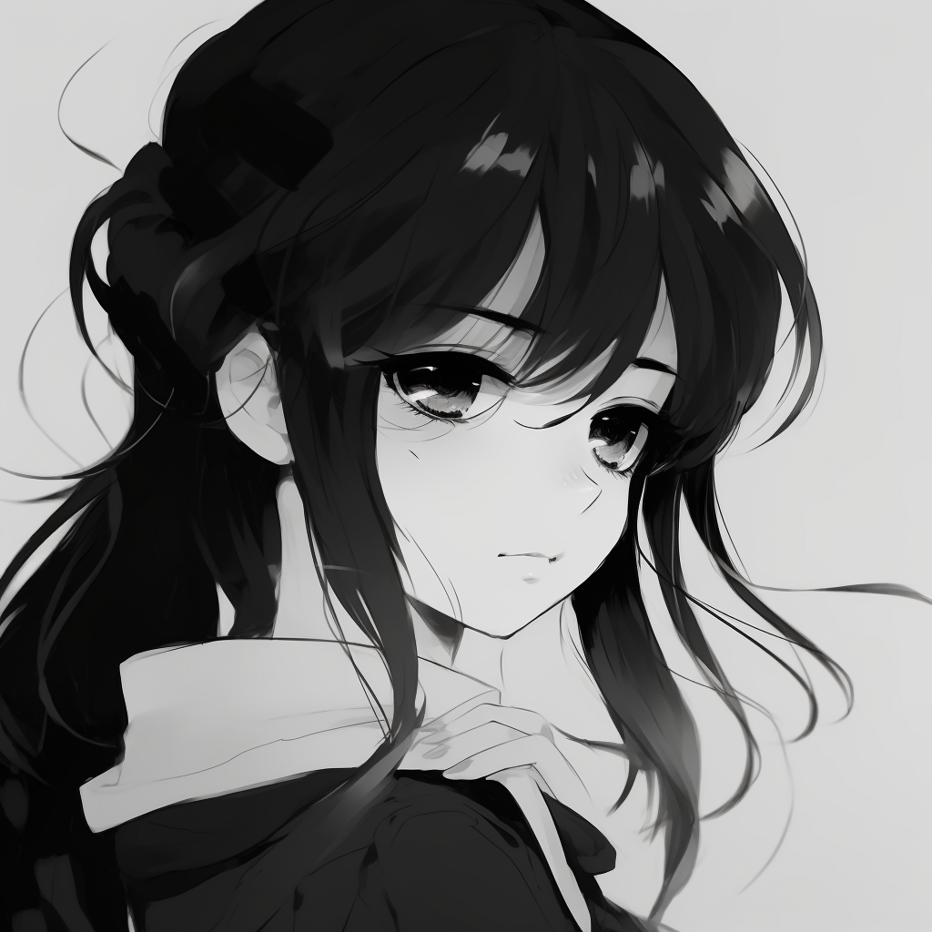 Animated Girl in Monochrome - kawaii anime black and white pfp - Image ...