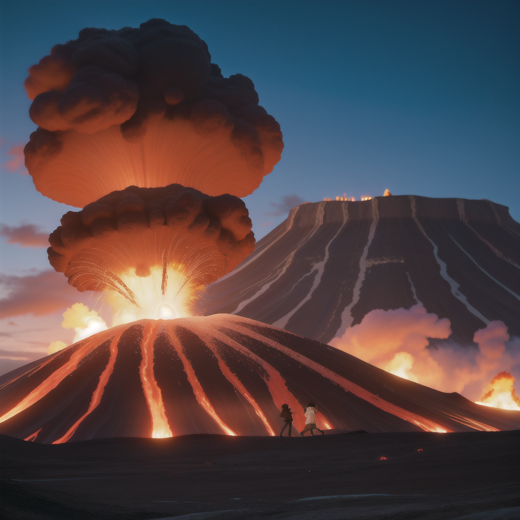 AI Art Generator Anime background interior shop volcano lava