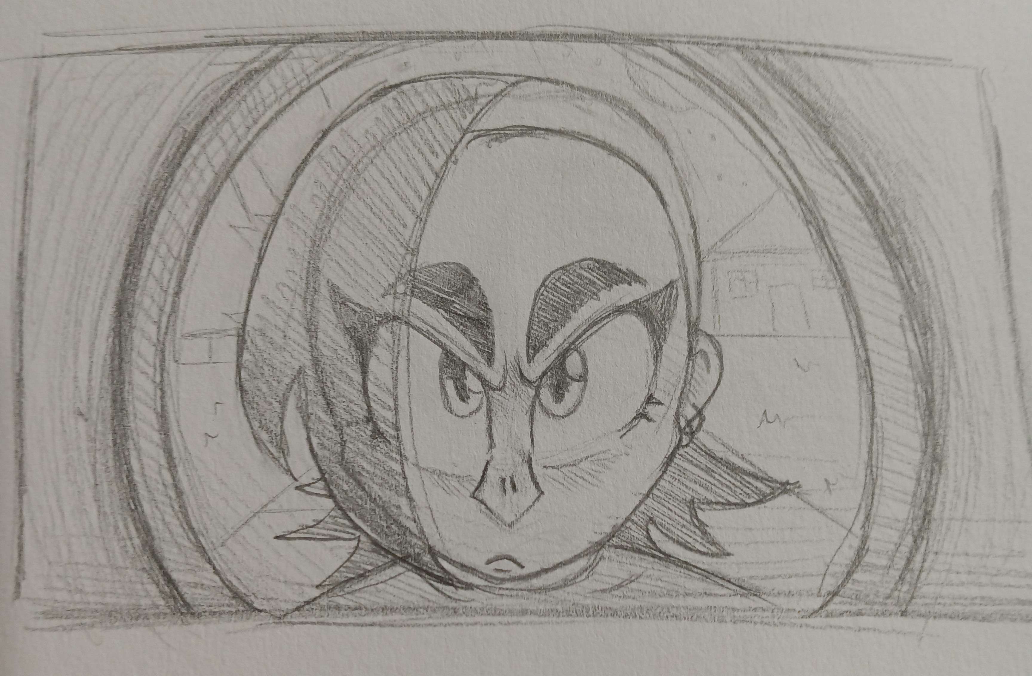 Doodle of Ember looking at you through the peep hole