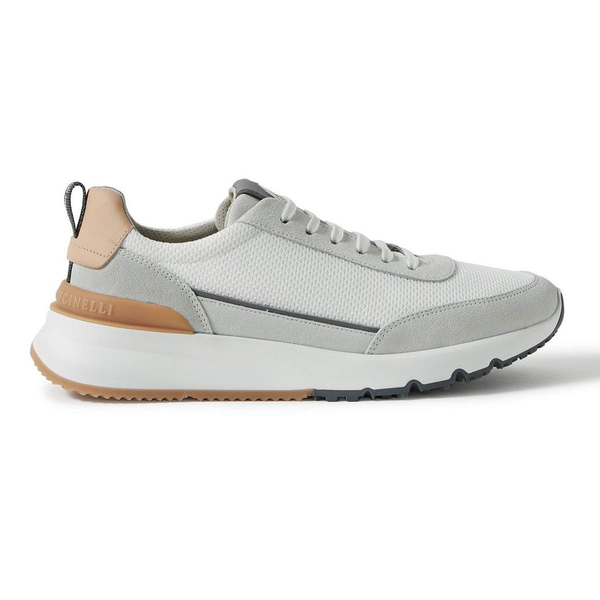 SUEDE AND MESH SNEAKERS IN WHITE