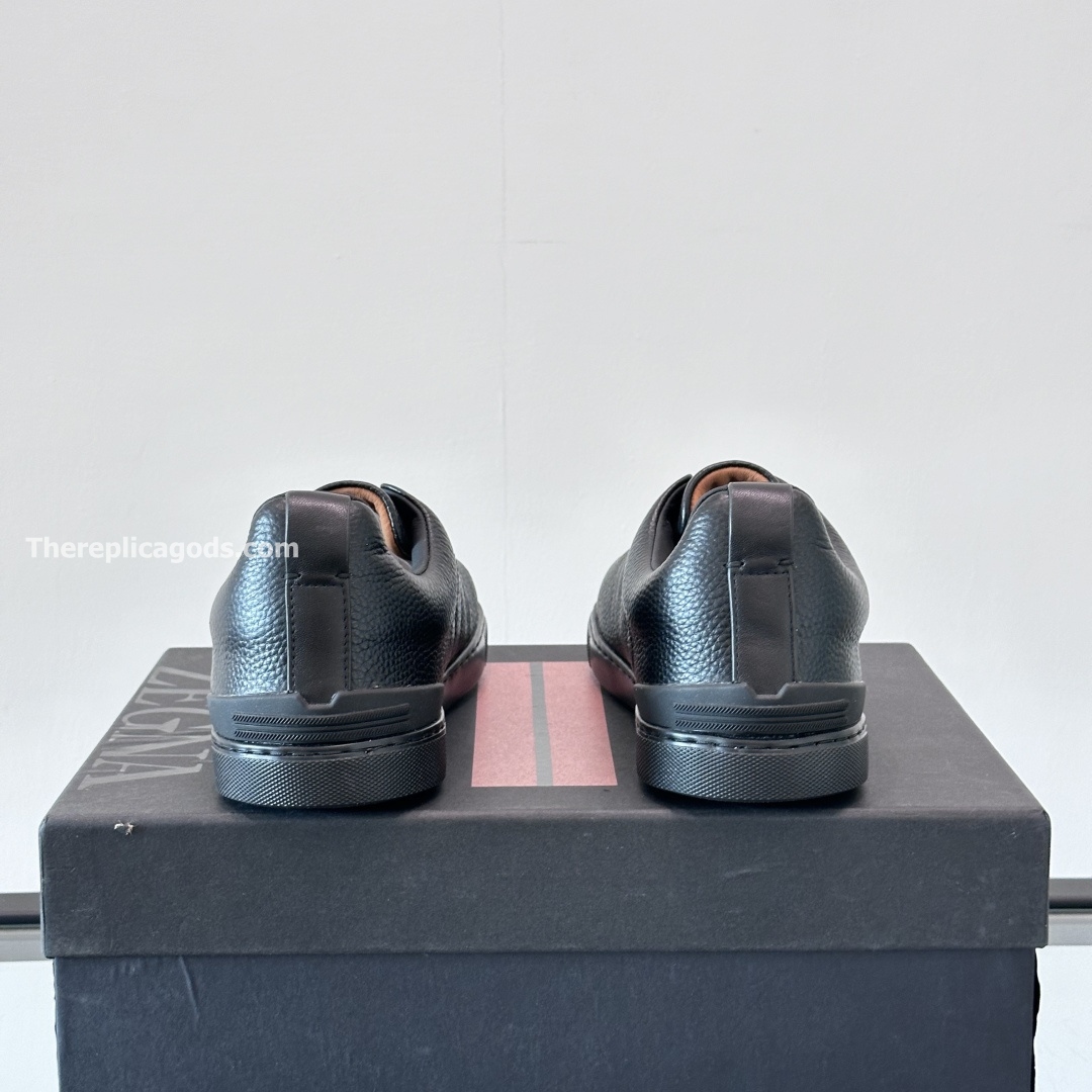 TRIPLE STITCH SNEAKERS BLACK DEERSKIN LEATHER