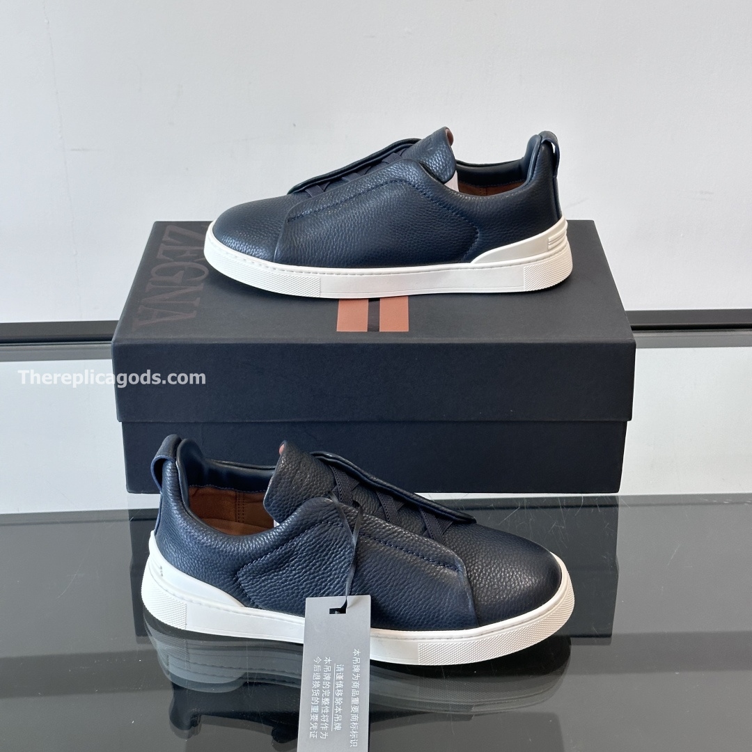 NAVY BLUE LEATHER TRIPLE STITCH SNEAKERS, photo 7