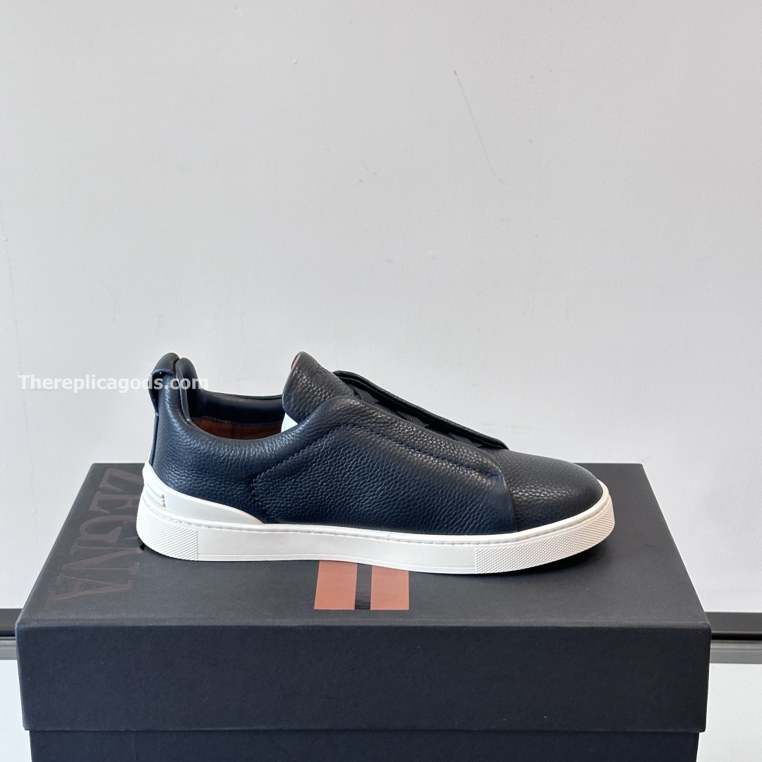 NAVY BLUE LEATHER TRIPLE STITCH SNEAKERS, photo 5