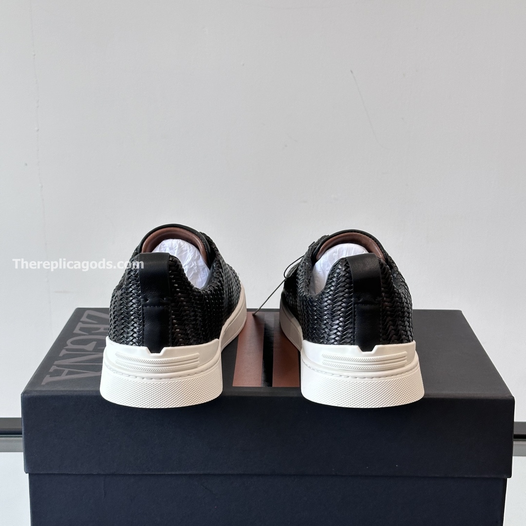 BLACK LEATHER TRIPLE STITCH SNEAKERS