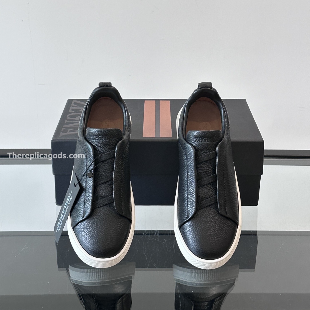 BLACK LEATHER TRIPLE STITCH SNEAKERS, photo 5