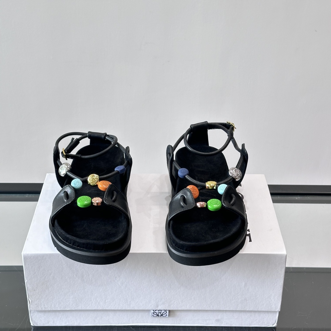 PEBBLE BEADS FUSSBETT SANDALS BLACK NAPPA LAMBSKIN