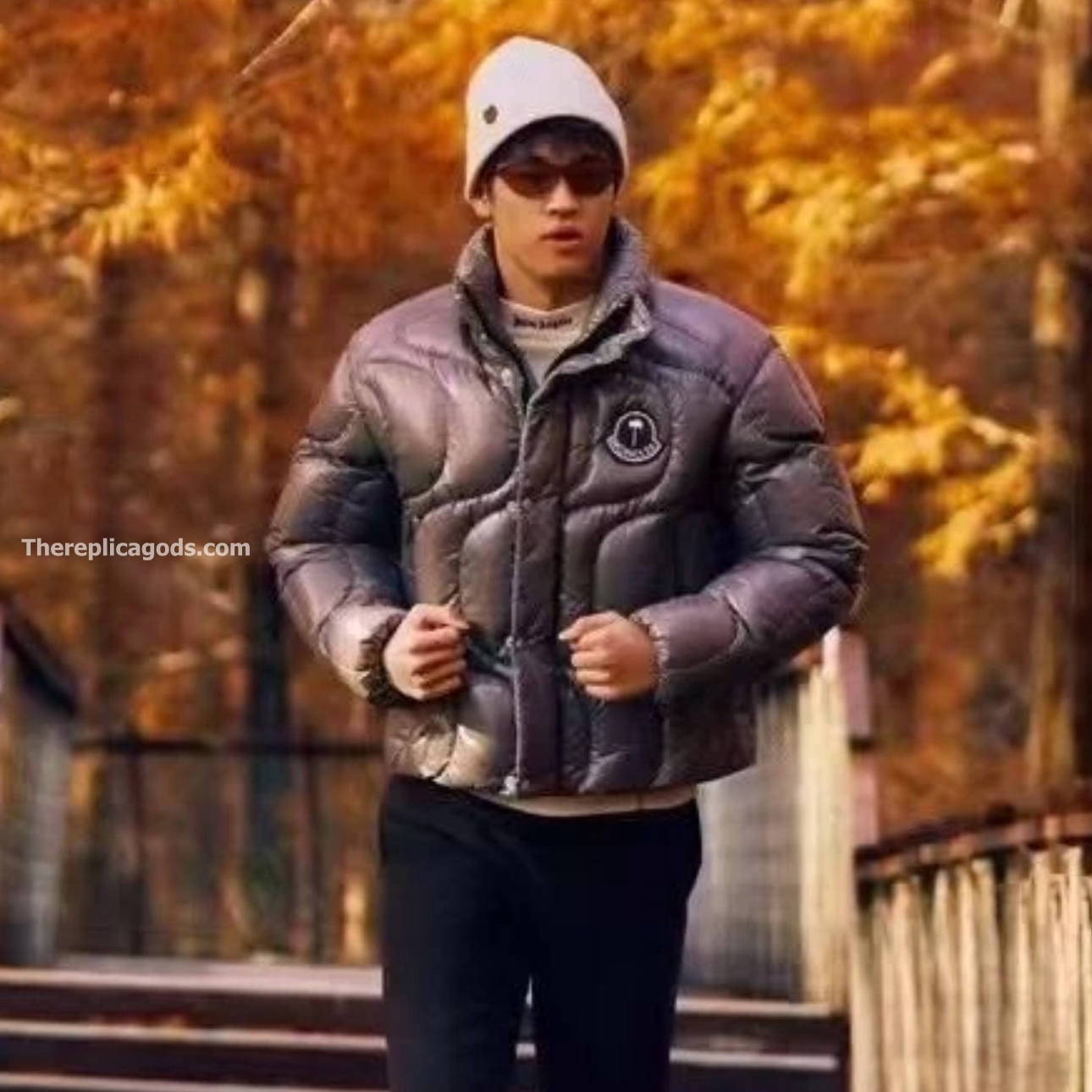 X PALM ANGELS HAUNANI NYLON DOWN JACKET IN BROWN
