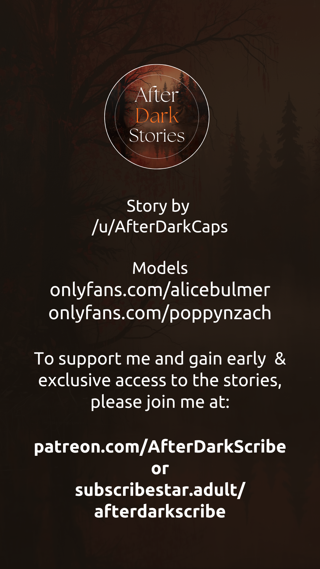 I hope you're enjoying the story…

The upcoming chapters will be available on my Patreon and SubscribeStar well before they're released anywhere else, so if you're not a member yet, I'd love to have you join. The links are below:

https://www.patreon.com/c/AfterDarkScribe
https://subscribestar.adult/afterdarkscribe

Also, be sure to check out the model's page:
Ally: https://onlyfans.com/alicebulmer
Rose: https://onlyfans.com/poppynzach