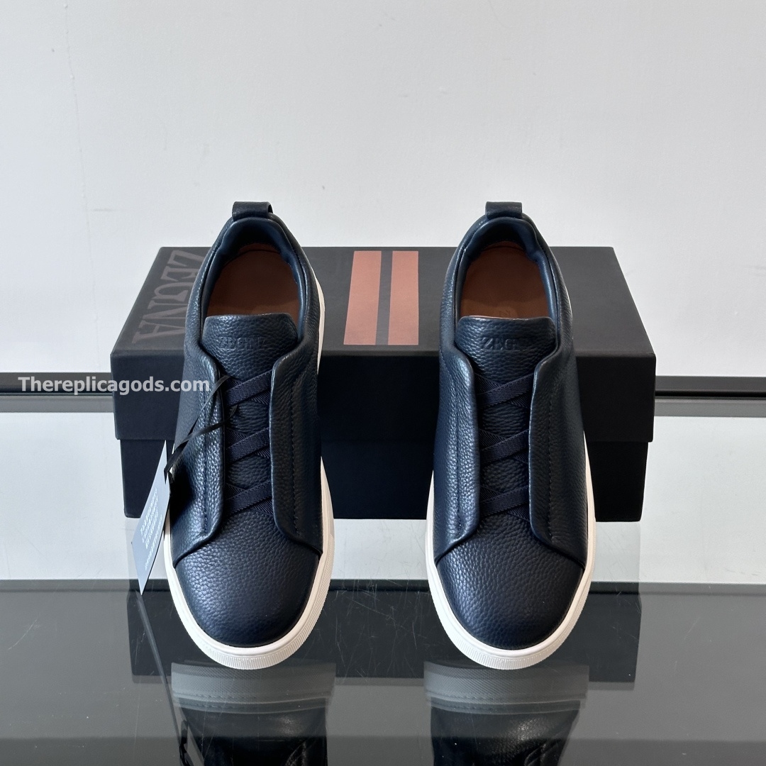 NAVY BLUE LEATHER TRIPLE STITCH SNEAKERS, photo 6
