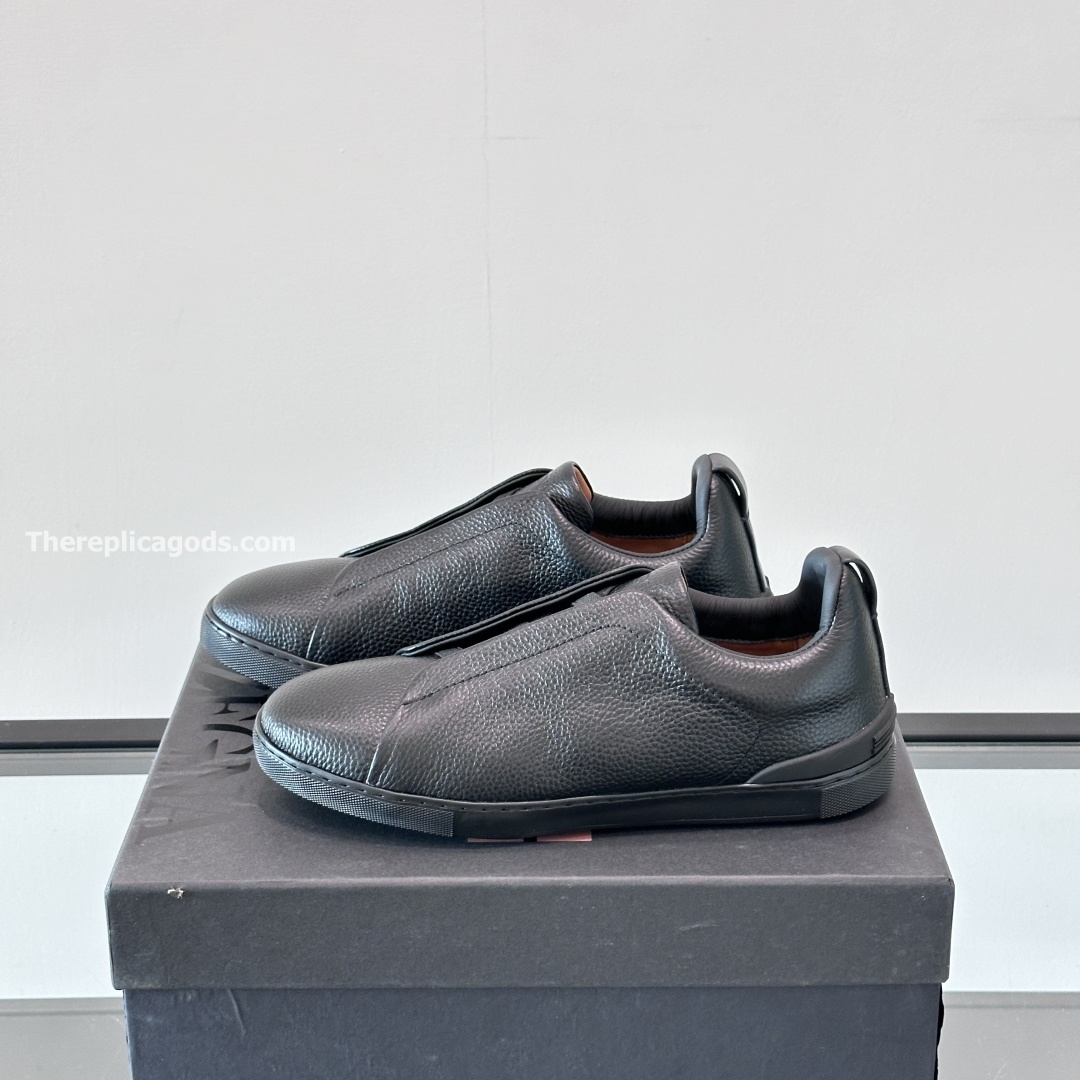 TRIPLE STITCH SNEAKERS BLACK DEERSKIN LEATHER