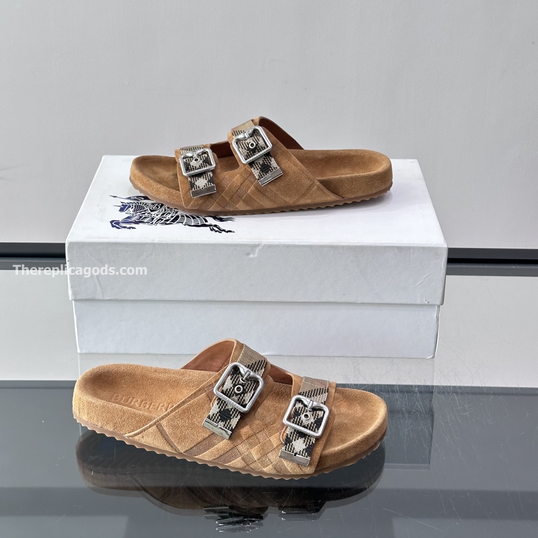 CHECK SUEDE URCHIN SANDALS IN BROWN - BBRS7