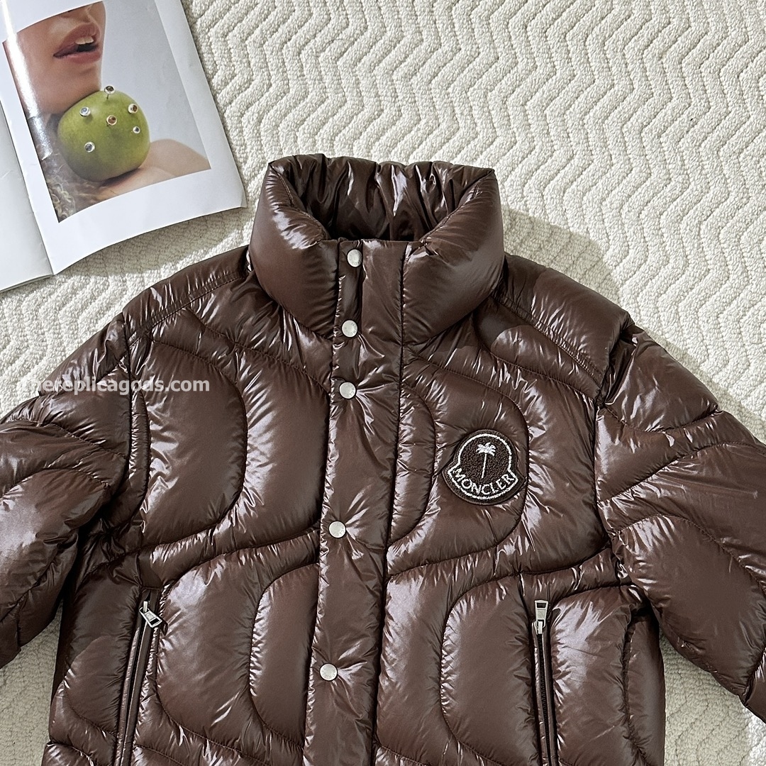 X PALM ANGELS HAUNANI NYLON DOWN JACKET IN BROWN